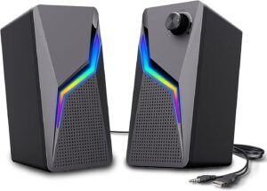 Computer Speakers, PC Gaming Speakers with Enhanced Bass and Volume Control, Stereo 2.0 USB Powered 3.5mm Aux Multimedia Speakers for Laptop/Desktop/Tablets/Phone