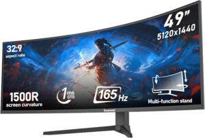 Gawfolk 49" inch Curved Gaming Monitor 5K 165Hz 32:9 Ultrawide Monitors DQHD(5120×1440) 1500R Computer Display Screen 85% NTSC Support PIP/PBP HDR VESA Freesync Height/Tilt/Swivel Adjustable