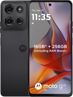 MOTOROLA G75 5G | Dual SIM (pSIM + eSIM) | 8GB RAM + 256GB Storage | 6.78" 120Hz Display | 50MP OIS Camera | 5000mAh Battery (Charcoal Grey)
